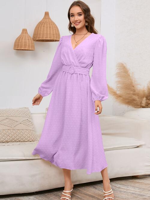 Surplice Balloon Sleeve Dress - Guy Christopher 