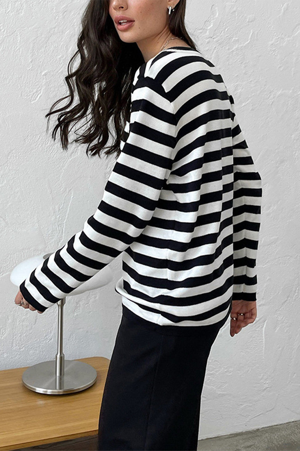 Striped Round Neck Long Sleeve Sweater - Guy Christopher 