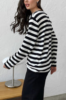 Striped Round Neck Long Sleeve Sweater - Guy Christopher 