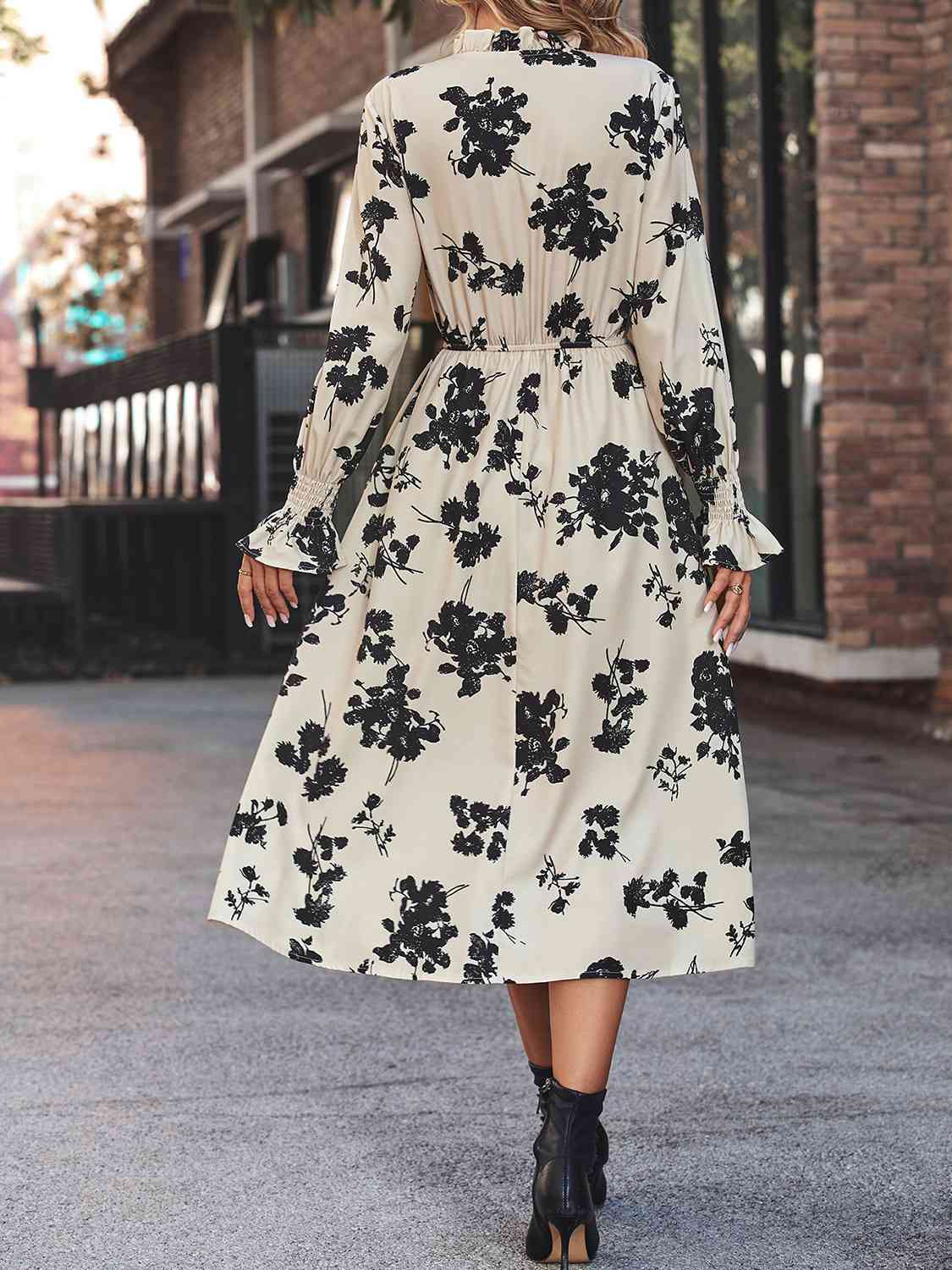 Tie Neck Flounce Sleeve Dress - Guy Christopher 