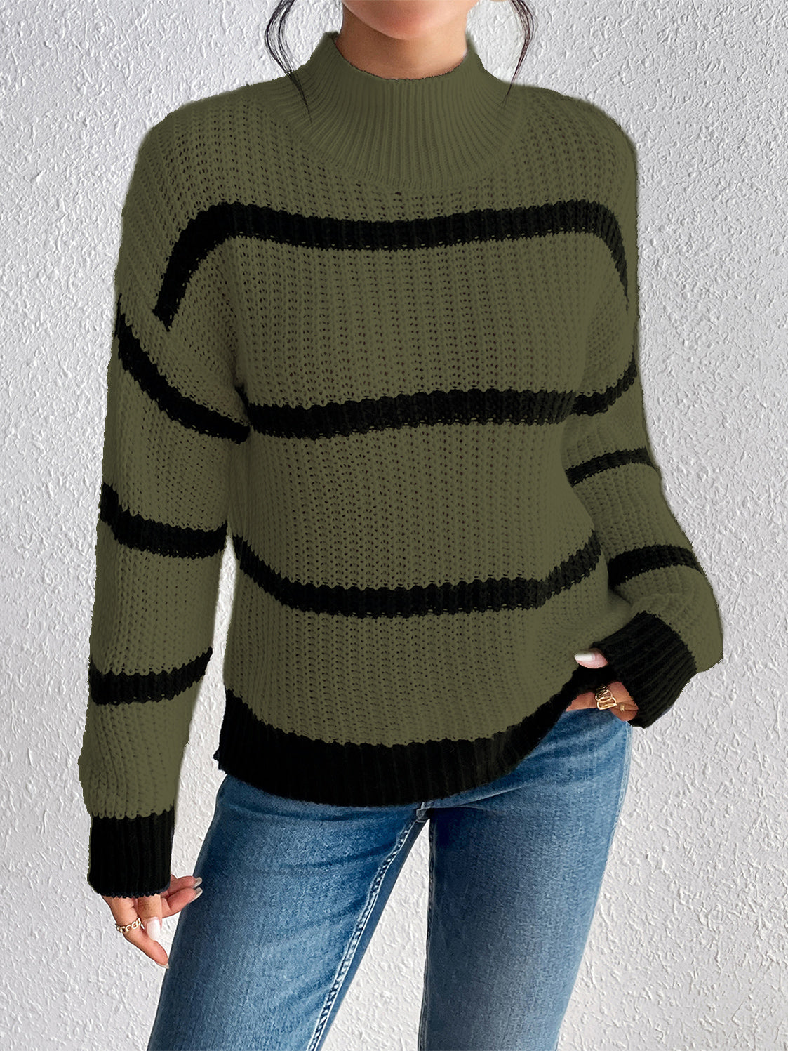 Striped Mock Neck Sweater - Guy Christopher 