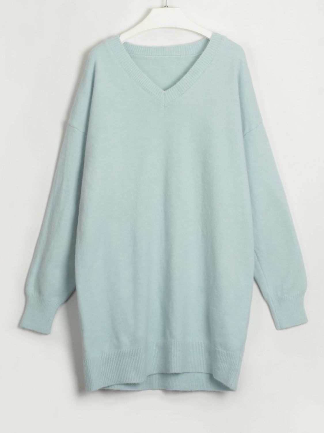 V-Neck Dropped Shoulder Sweater Dress - Guy Christopher 