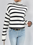 Striped Turtleneck Drop Shoulder Sweater - Guy Christopher 