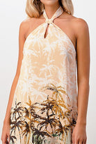100 Silk Halter maxi dress with palm tree printed - Guy Christopher