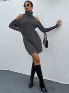 Turtleneck Cold-Shoulder Sweater Dress - Guy Christopher 