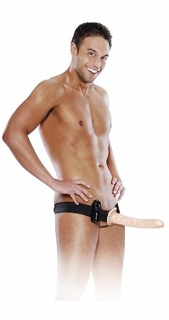 10in Vibrating Hollow Strap On - Beige - Guy Christopher