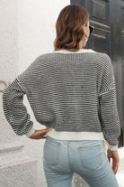 Striped Round Neck Dropped Shoulder Sweater - Guy Christopher 