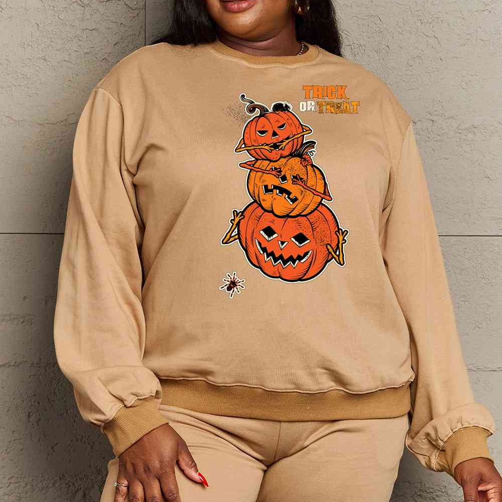 Simply Love Full Size TRICK OR TREAT Graphic Sweatshirt - Guy Christopher 