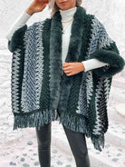 Striped Fringe Hem Poncho - Guy Christopher 