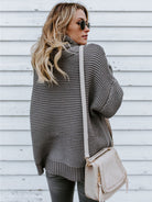 Turtleneck Dropped Shoulder Slit Sweater - Guy Christopher 