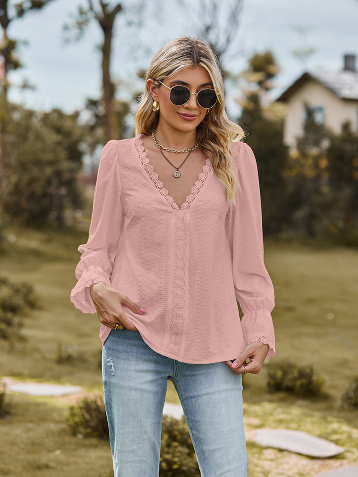 V-Neck Flounce Sleeve Blouse - Guy Christopher 