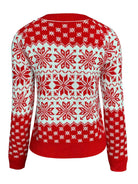 Snowflake Round Neck Long Sleeve Sweater - Guy Christopher 