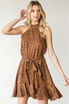 First Love Full Size Leopard Belted Sleeveless Dress - Guy Christopher 