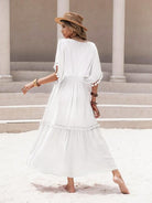 Tassel Trim Smocked V-Neck Short Sleeve Dress - Guy Christopher 