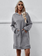 Slit Long Sleeve Hooded Dress with Pocket - Guy Christopher 