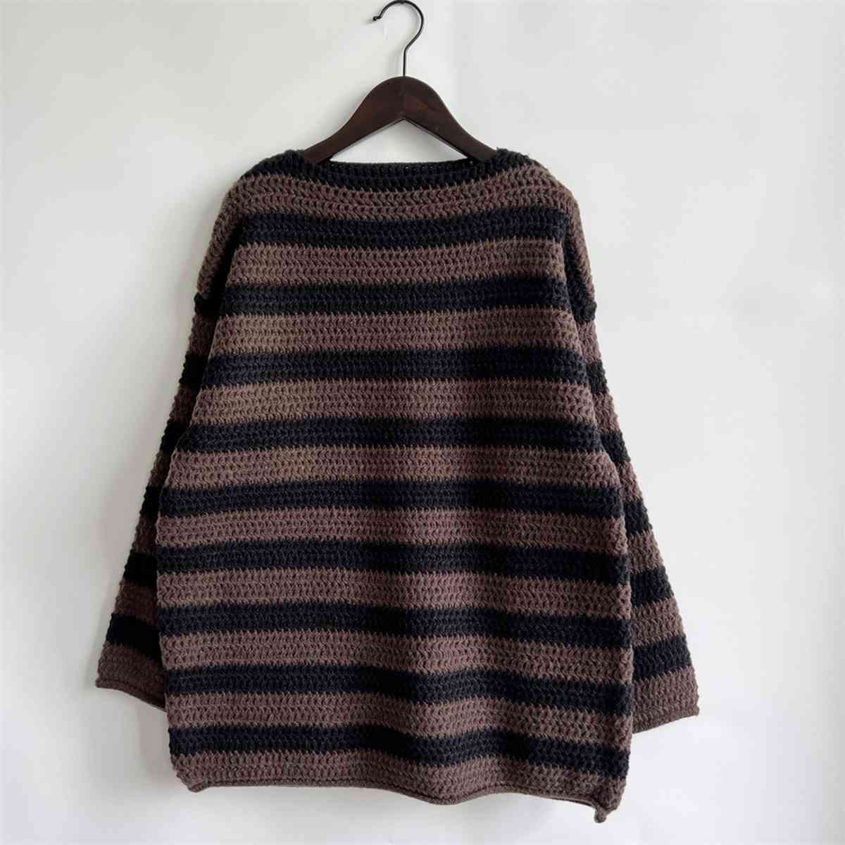 Striped Round Neck Long Sleeve Sweater - Guy Christopher 