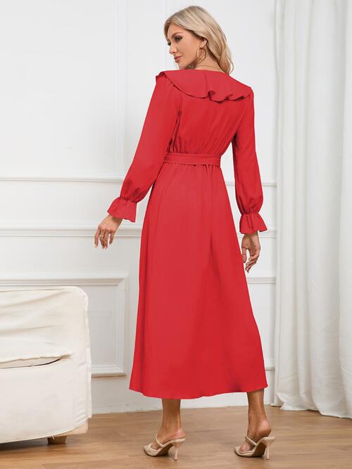 Surplice Tie Front Flounce Sleeve Dress - Guy Christopher 