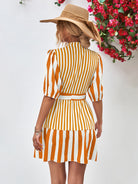 Striped Half Sleeve Tie Waist Mini Dress - Guy Christopher 