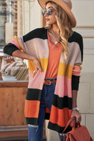 Striped Waffle Knit Open Front Cardigan - Guy Christopher 