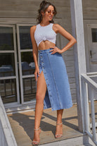 Split Buttoned Denim Skirt - Guy Christopher 