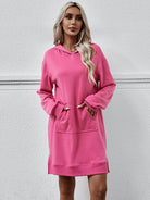 Slit Long Sleeve Hooded Dress with Pocket - Guy Christopher 