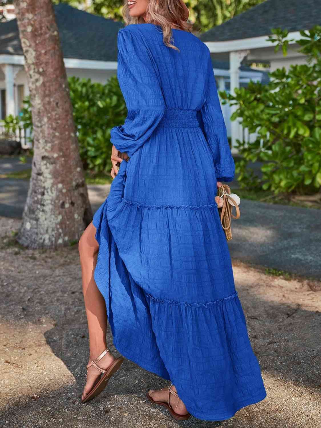 Smocked Waist V-Neck Maxi Dress - Guy Christopher 