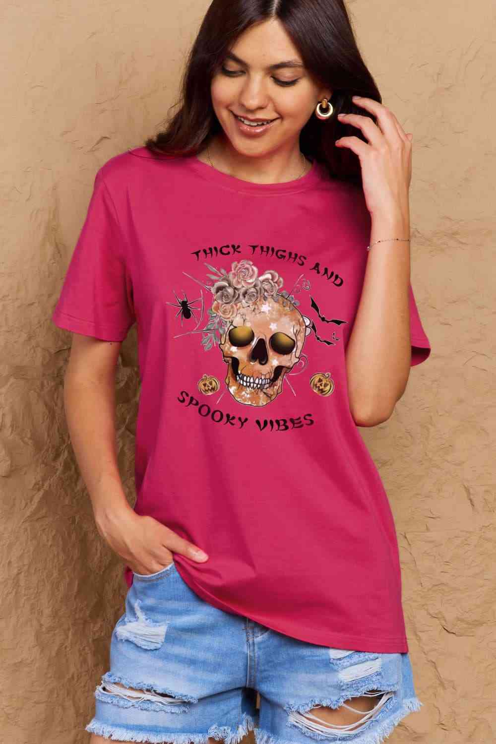 Simply Love Full Size THICK THIGHS AND SPOOKY VIBES Graphic Cotton T-Shirt - Guy Christopher 