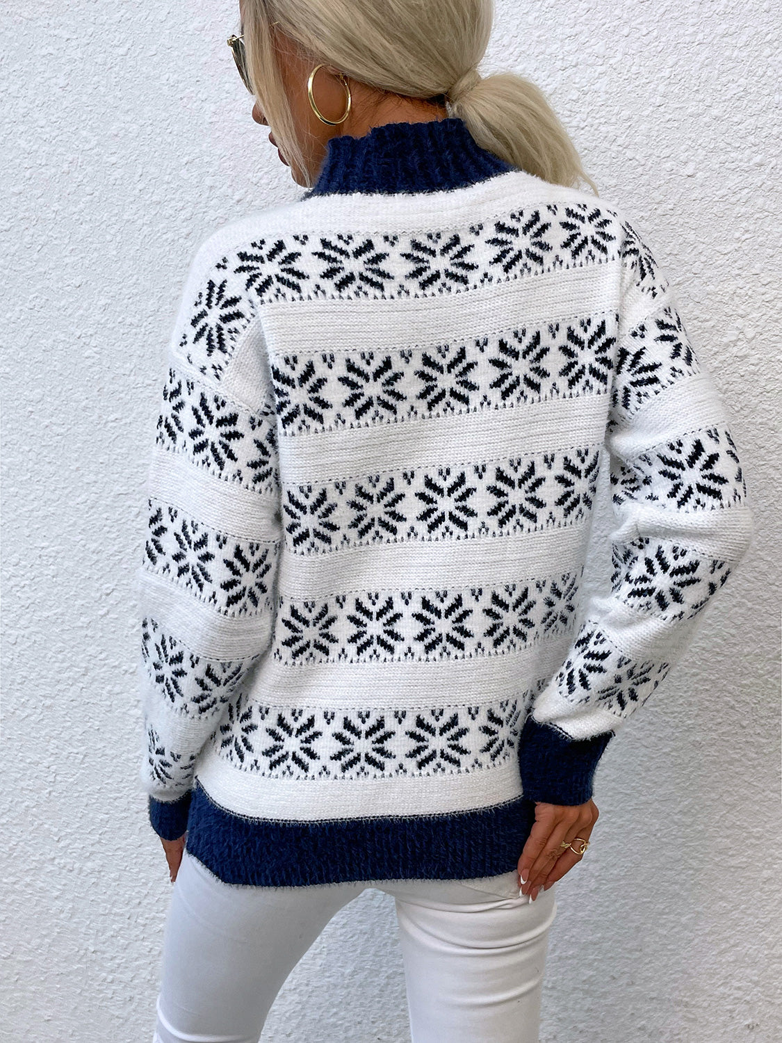 Snowflake Pattern Mock Neck Sweater - Guy Christopher 