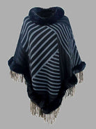 Striped Fringe Hem Poncho - Guy Christopher 