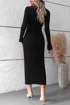 V-Neck Long Sleeve Ribbed Sweater Dress - Guy Christopher 