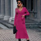 Surplice Neck Tied Long Sleeve Dress - Guy Christopher 