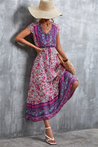 V-Neck Short Sleeve Printed Maxi Dress - Guy Christopher 