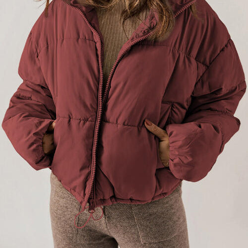 Zip Up Collared Neck Long Sleeve Winter Coat - Guy Christopher 