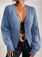 Cable-Knit Button Up V-Neck Cardigan - Guy Christopher 