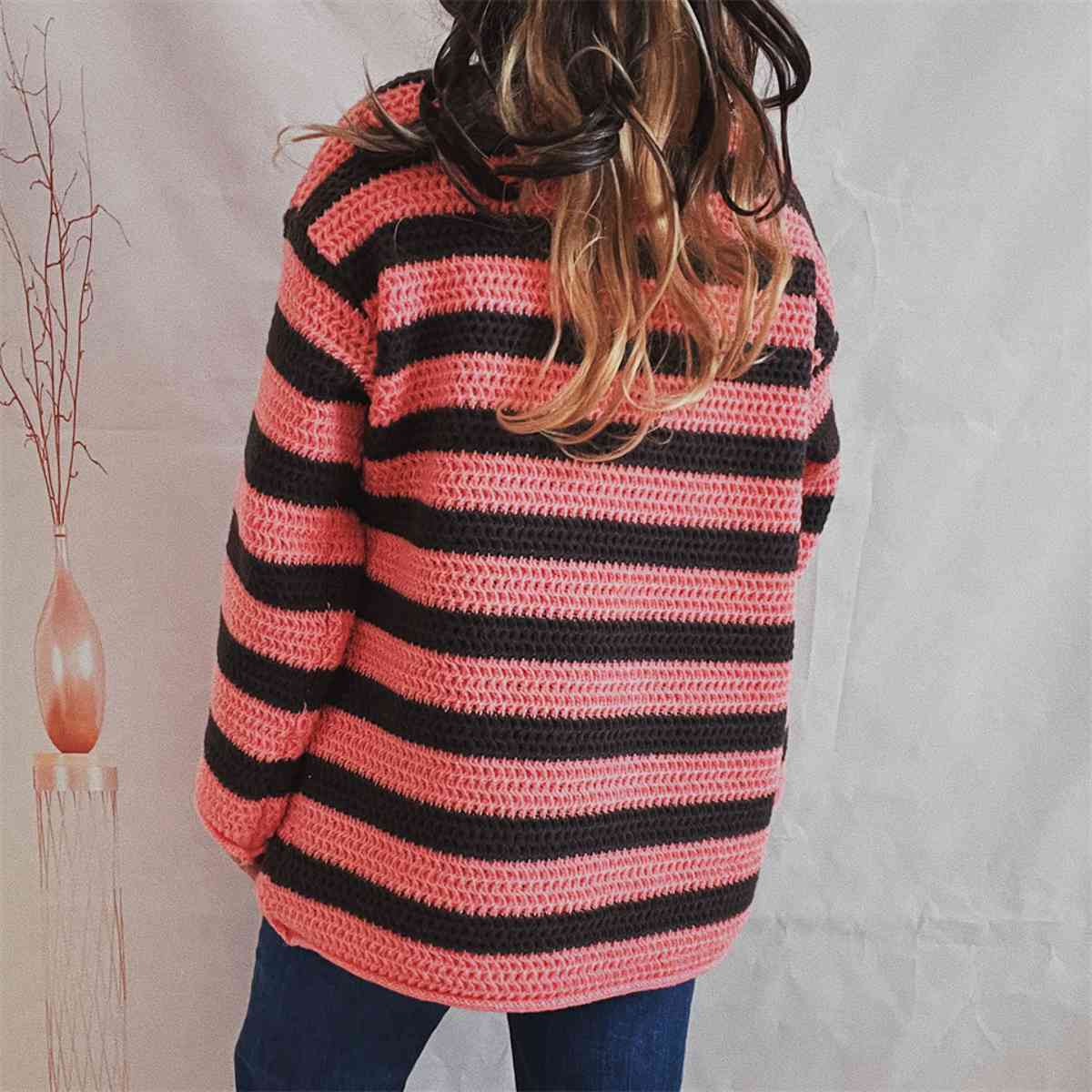 Striped Round Neck Long Sleeve Sweater - Guy Christopher 