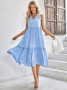 Tie Neck Frill Trim Sleeveless Dress - Guy Christopher 