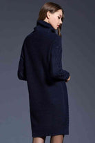 Woven Right Full Size Mixed Knit Cowl Neck Dropped Shoulder Sweater Dress - Guy Christopher 