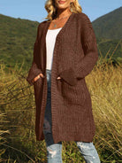 Open Front Long Sleeve Cardigan with Pockets - Guy Christopher 