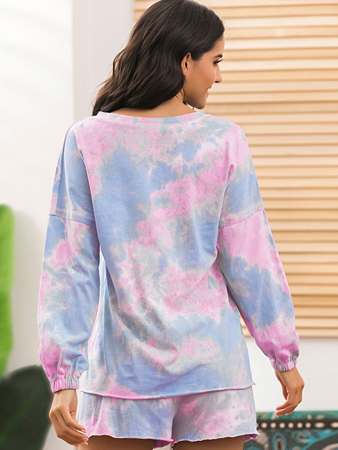 Tie-Dye Long Sleeve Top and Shorts Lounge Set - Guy Christopher 