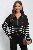 Striped Zip-Up Long Sleeve Ribbed Sweater - Guy Christopher 