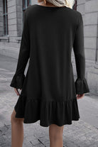 V-Neck Flounce Sleeve Ruffle Hem Mini Dress - Guy Christopher 