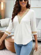 V-Neck Eyelet Blouse - Guy Christopher 