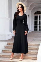 Tie Back Ribbed Round Neck Long Sleeve Dress - Guy Christopher 