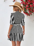 Striped Half Sleeve Tie Waist Mini Dress - Guy Christopher 