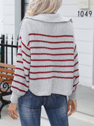 Striped Johnny Collar Rib-Knit Sweater - Guy Christopher 