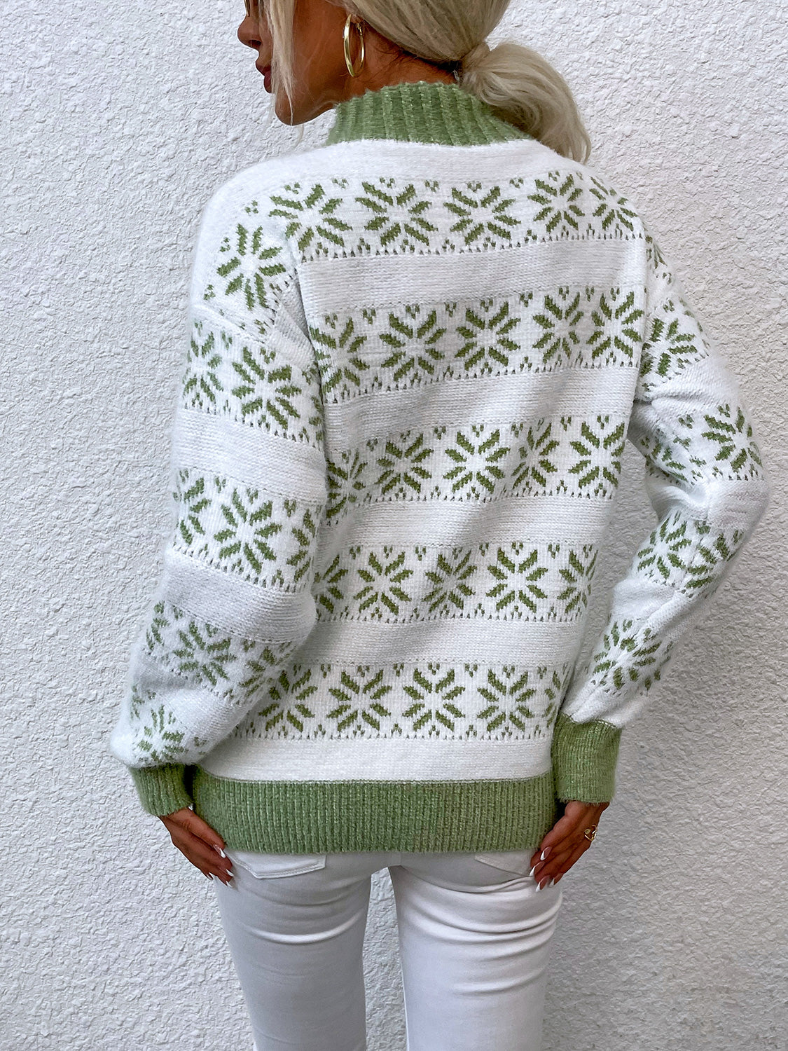 Snowflake Pattern Mock Neck Sweater - Guy Christopher 