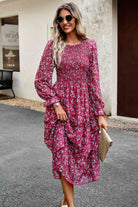 Smocked Flounce Sleeve Midi Dress - Guy Christopher 