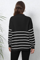 Striped Zip-Up Long Sleeve Ribbed Sweater - Guy Christopher 