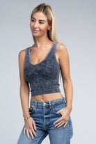 2-Way Neckline Washed Ribbed Cropped Tank Top - Guy Christopher