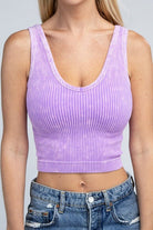 2-Way Neckline Washed Ribbed Cropped Tank Top - Guy Christopher